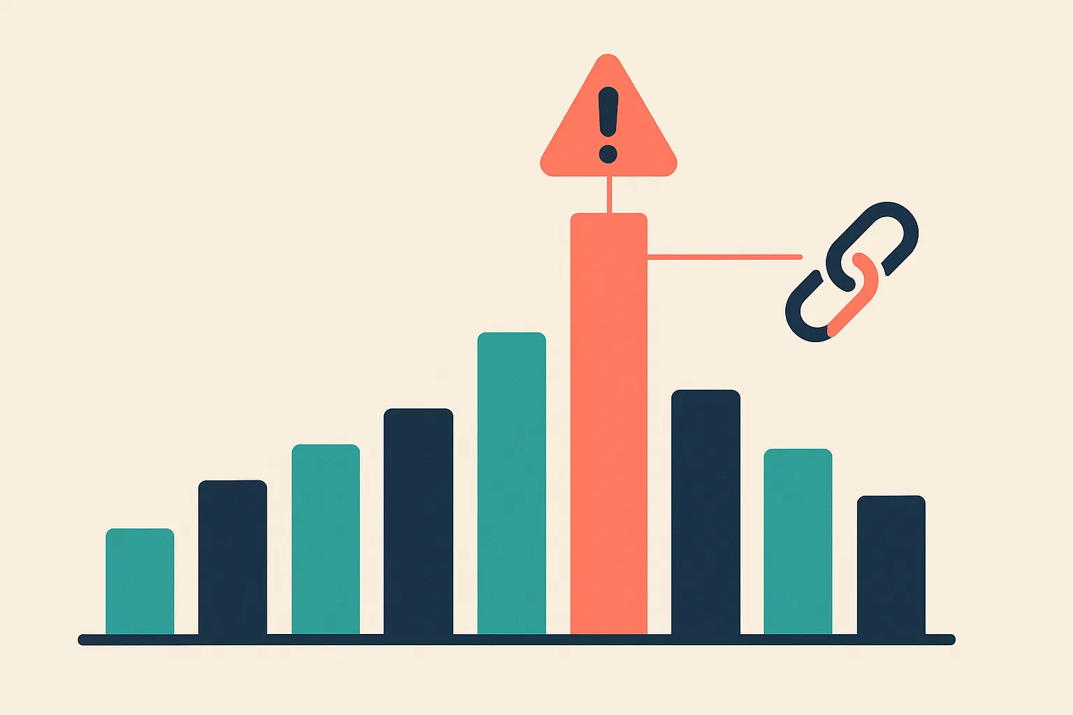 Bar chart of anchor text distribution with one over-optimized exact-match spike flagged
