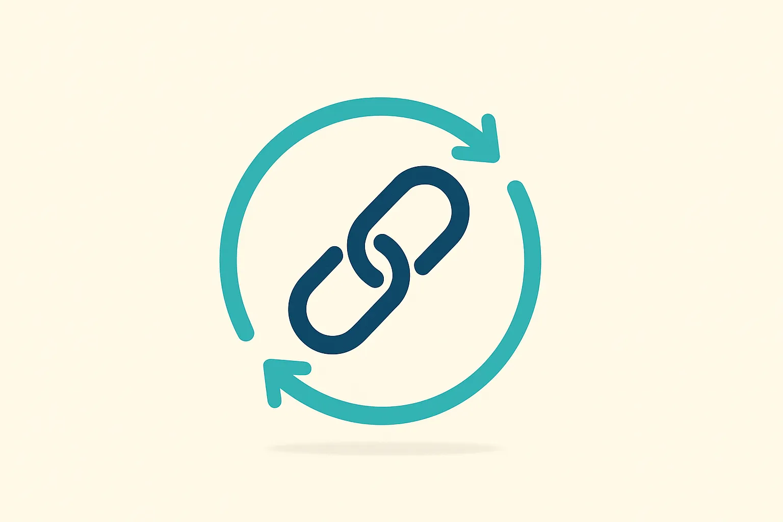 A chain-link icon encircled by a loop of arrows, representing an ongoing backlink management workflow