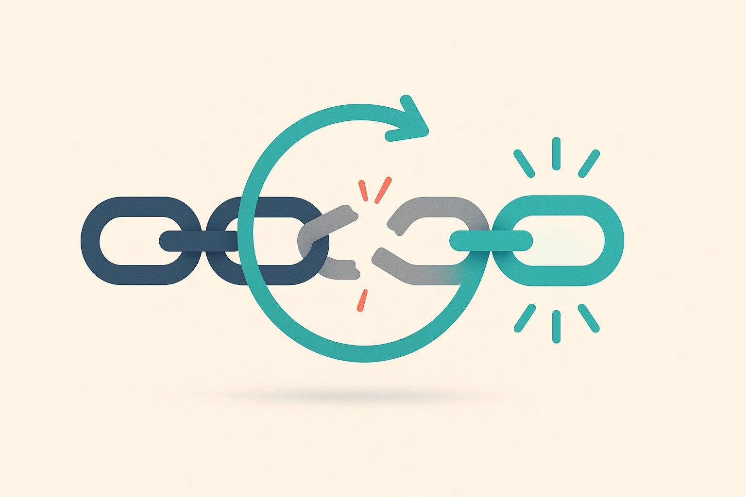 Illustration of a broken backlink being reconnected by a circular recovery arrow